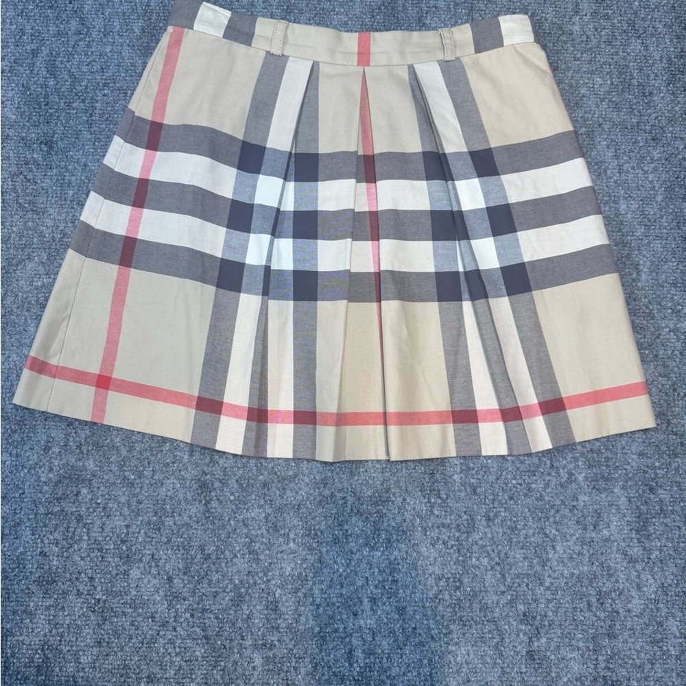 Burberry Beige Red Plaid Cotton Check Pleated Mini Skirt